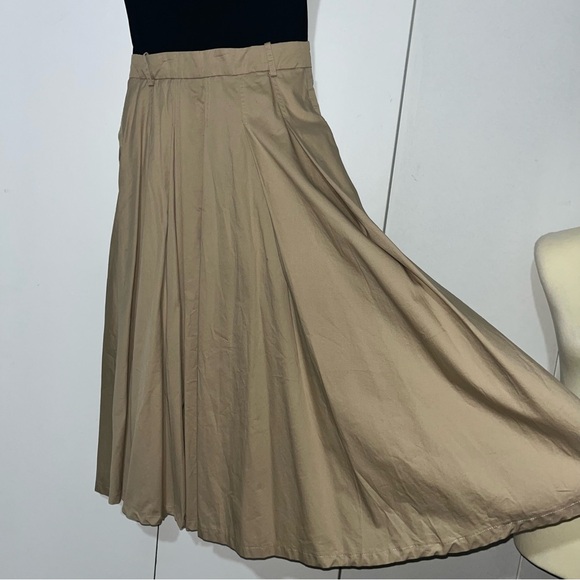 Zara Shoulder Pad Midi Dress Full Skirt Sand / Black - Picture 11 of 15